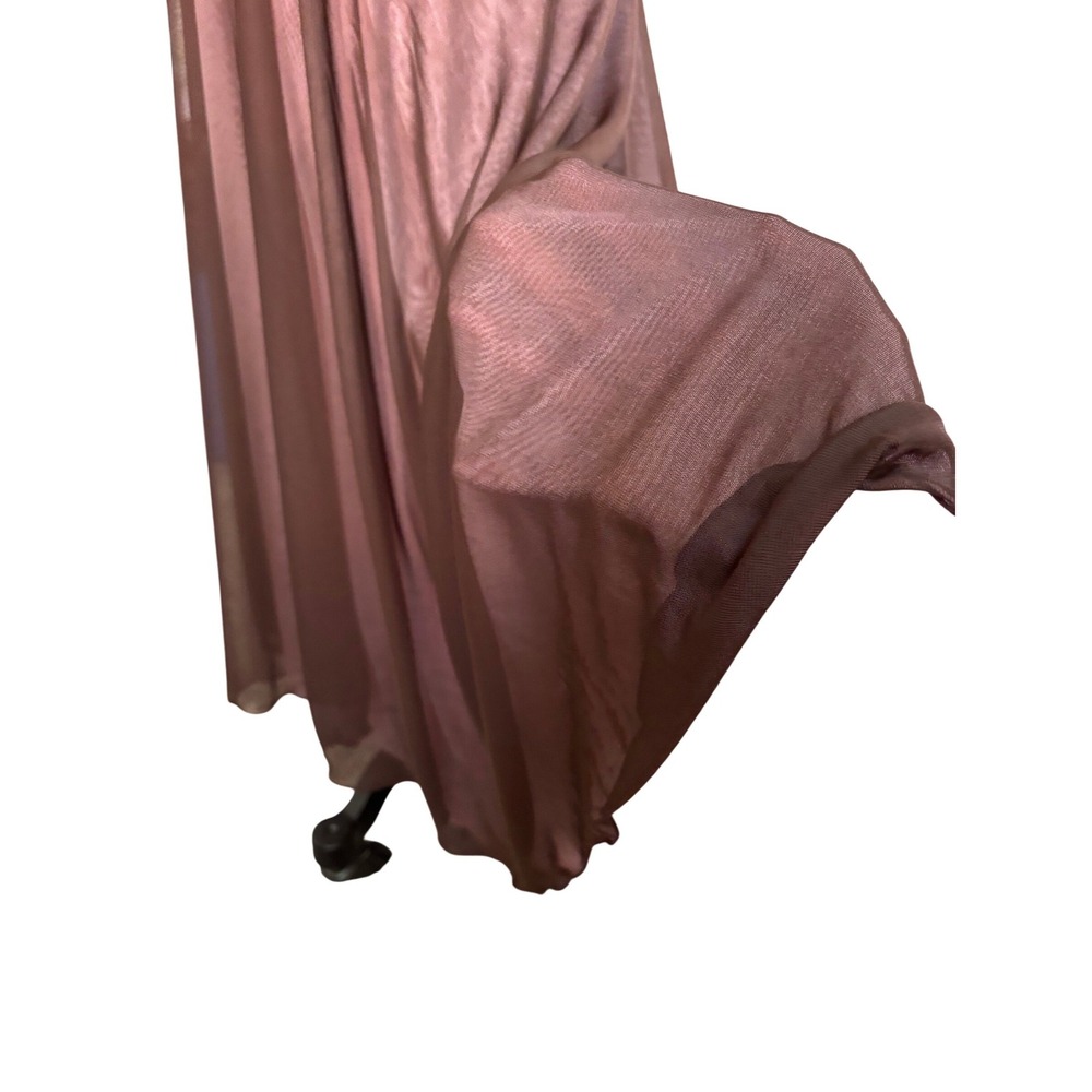 Y2K CityTriangles Embroidered Ruched Mesh Mermaid Maxi Dress S Brown Pink - Picture 6 of 10